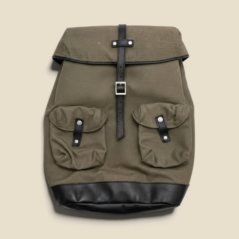 The Brothers Bray & Co Canvas Leather Rucksack Backpack Olive Green Mens‎ Bag